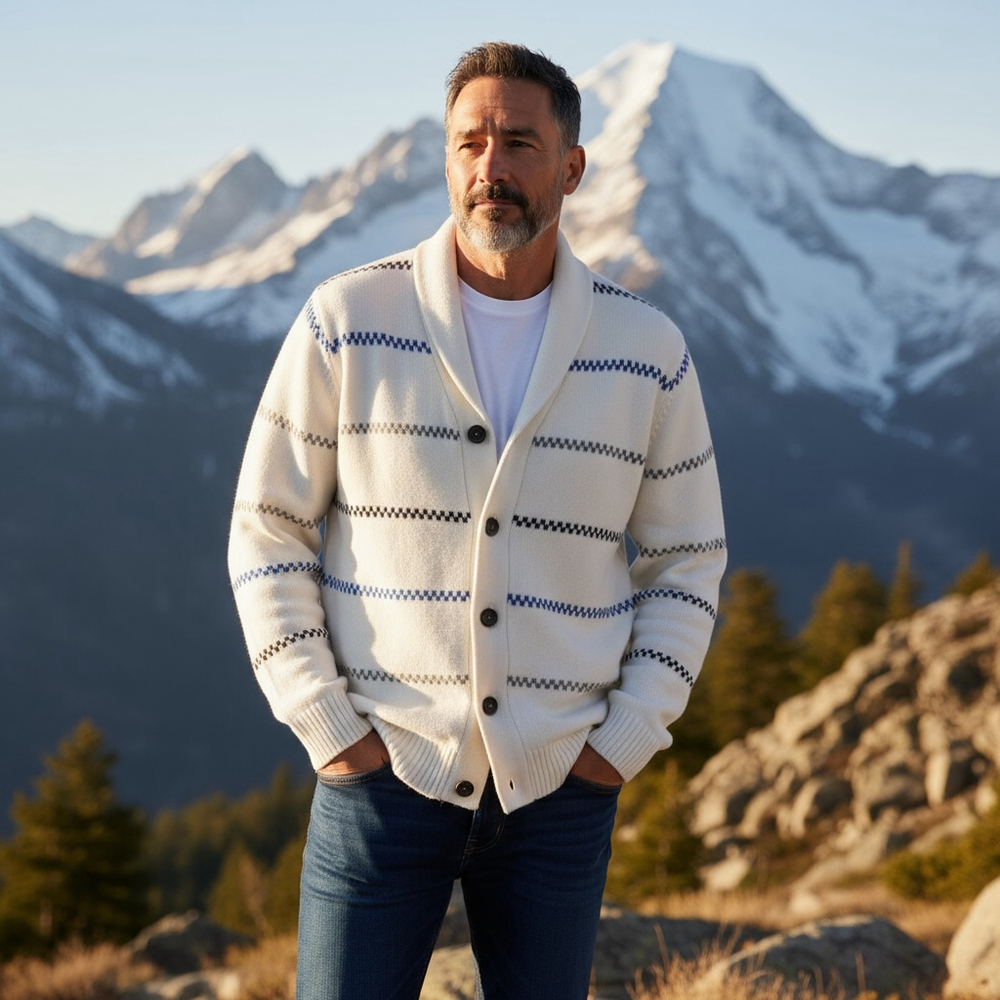 Authentic Wear Cardigan Sweater Men's L White Blue Gray Striped